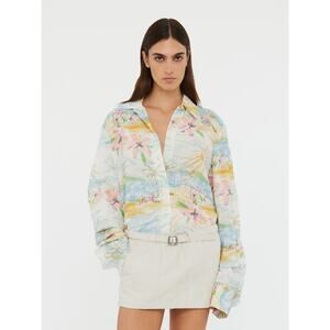 Christopher Esber Crimped Bahia Shirt in Hibiscus Print AU 6 US 2